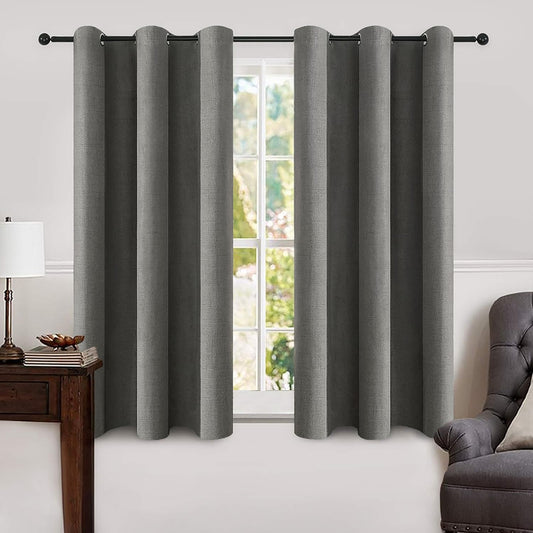 MIULEE Linen Blackout Curtains and Drapes 100% Room Darken Thermal Insulated Grommet Window Panels with Coating 2 PCs W 42 x L 63 inches Dark Grey
