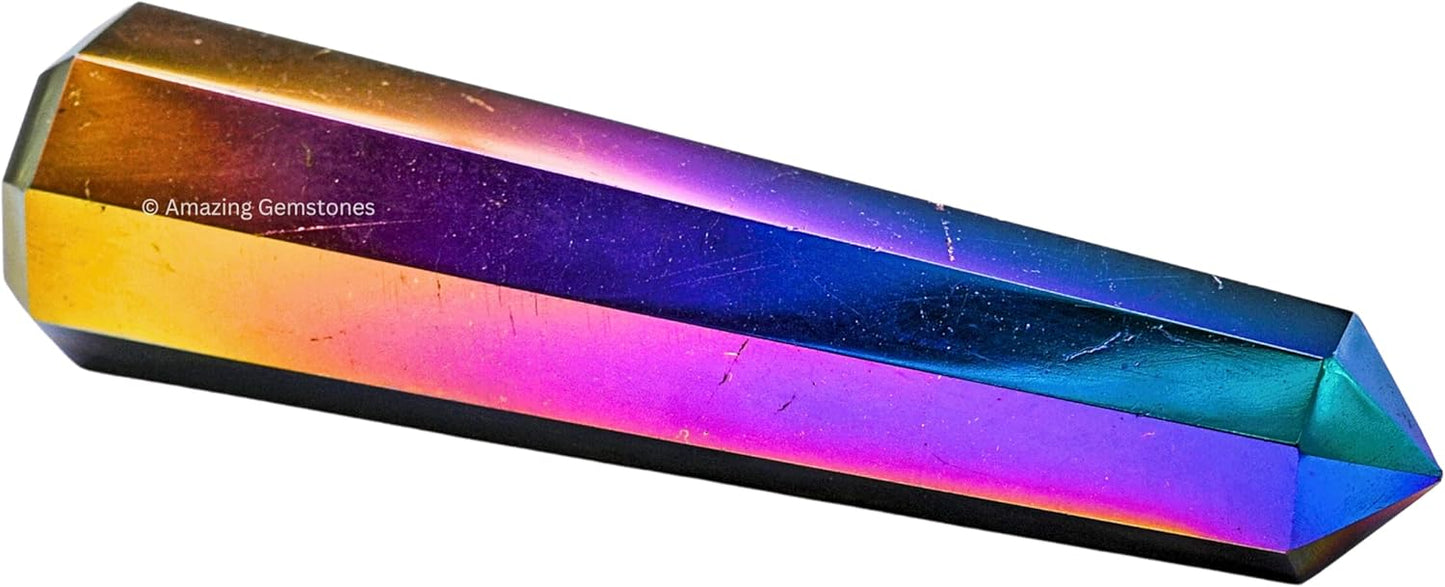 Amazing Gemstone Titanium Aura Quartz Crystal Towers - Natural Healing Crystal Point Obelisk for Reiki Healing and Crystal Grid (3 Inch)