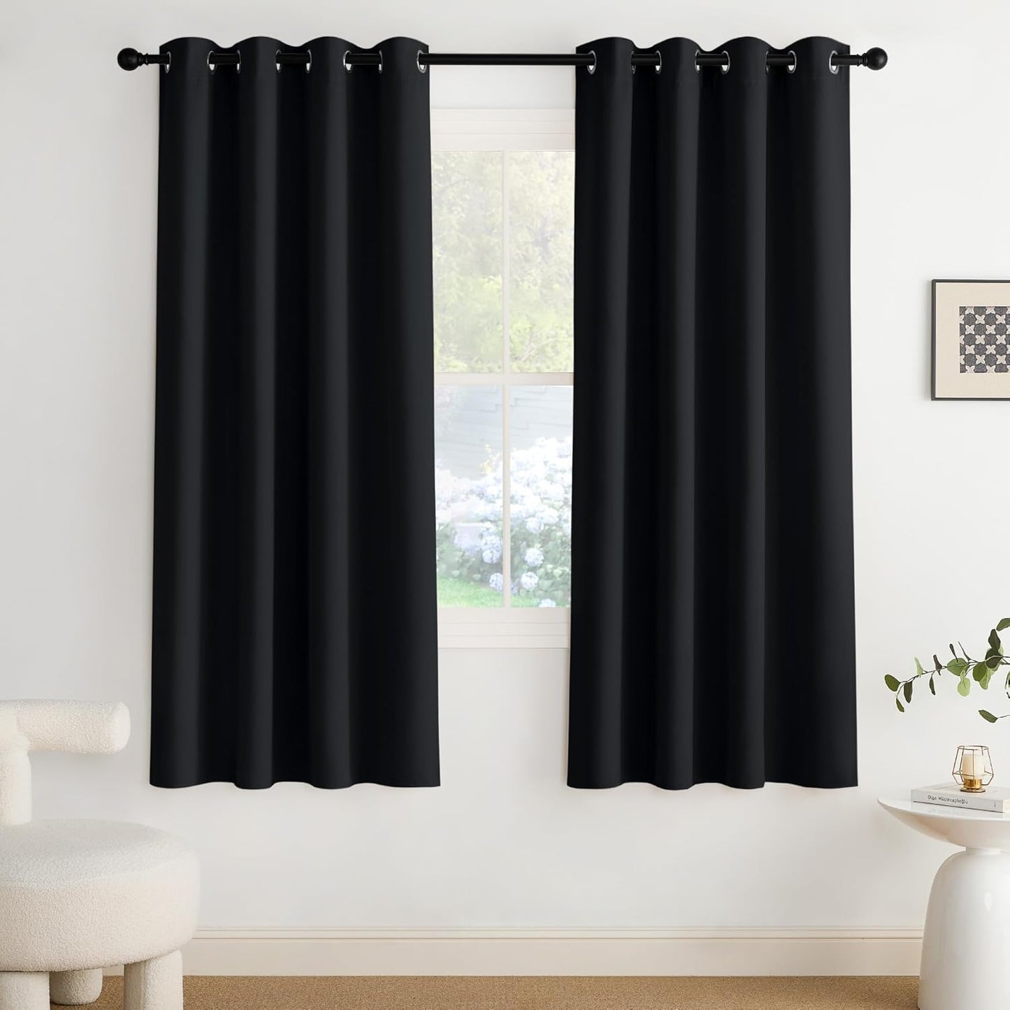 NICETOWN 72 inch Curtains Light Reducing Grommet Drapes, Black Blackout Shades Thermal Insulated for Living Room, Bedroom, Nursery, Closet, Patio - Heavy Duty, 2 Panels, W52 x L72
