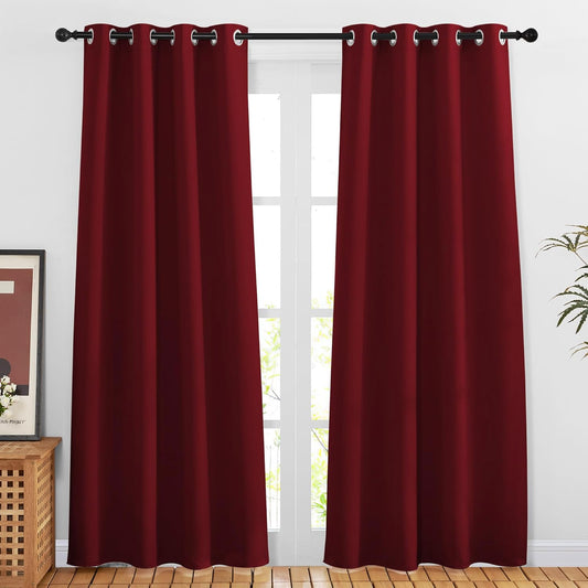 NICETOWN Blackout Doorway Curtains 80 inches Long 2 Panels Set, Grommet Thermal Window Treatments Light & Sound Blocking Drapes for Living Room, Burgundy Red, W46 x L80