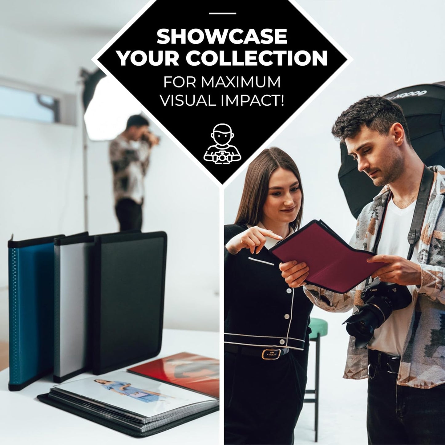 Dunwell Small Photo Album 5x7 (2-Pack, Ruby), Black Mounting Paper, 5 x 7 Photo & Art Portfolio Presentation Book, 24 Sleeves Display 48 Pages, Professional Picture Book for 5x7 Artwork, Postcards