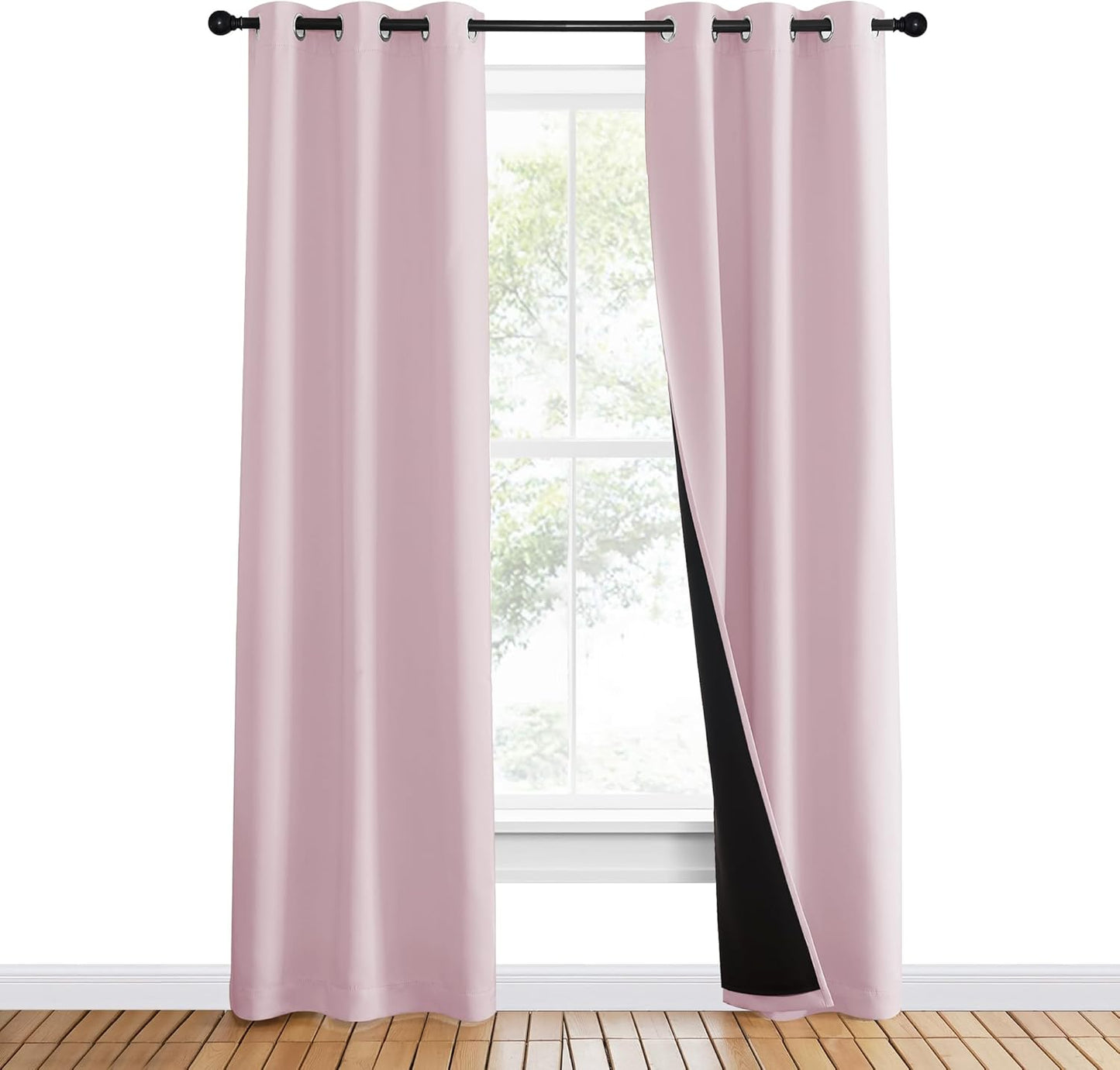 NICETOWN 100% Blackout Window Curtain Panels, Heat and Cold Blocking Drapes with Black Liner for Nursery, 80" Thermal Insulated Draperies (Lavender Pink, 2 Pieces, 37" Wide Each Panel)