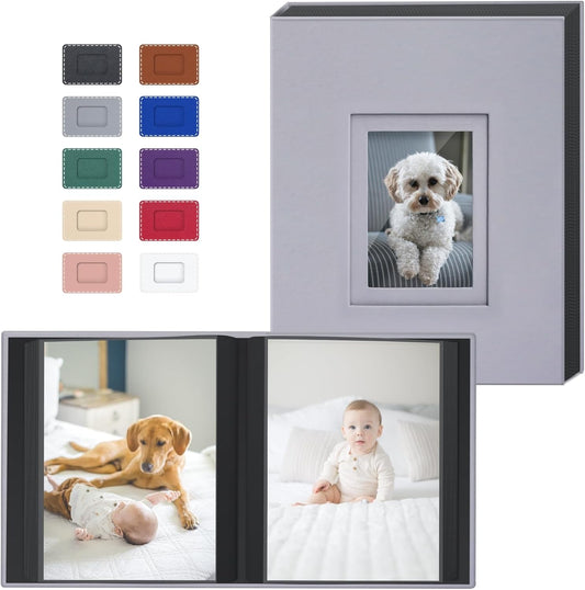 Popotop Photo Album 4x6 100 Pockets with Leather Hardcover Cover, Small Photo Album Holder Book with 50Pcs Pages for Family Travel Wedding Baby Gifts