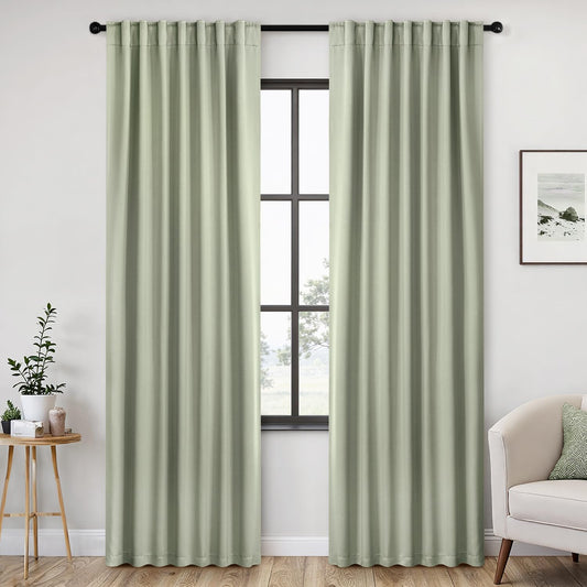 ANRODUO Sage Green Room Darkening Curtains 84 Inch Long 2 Panels Set Thermal Insulated Blackout Drapes with Hooks, Rings, Clips - Light Blocking & Soundproof, Soft Fabric Machine Washable