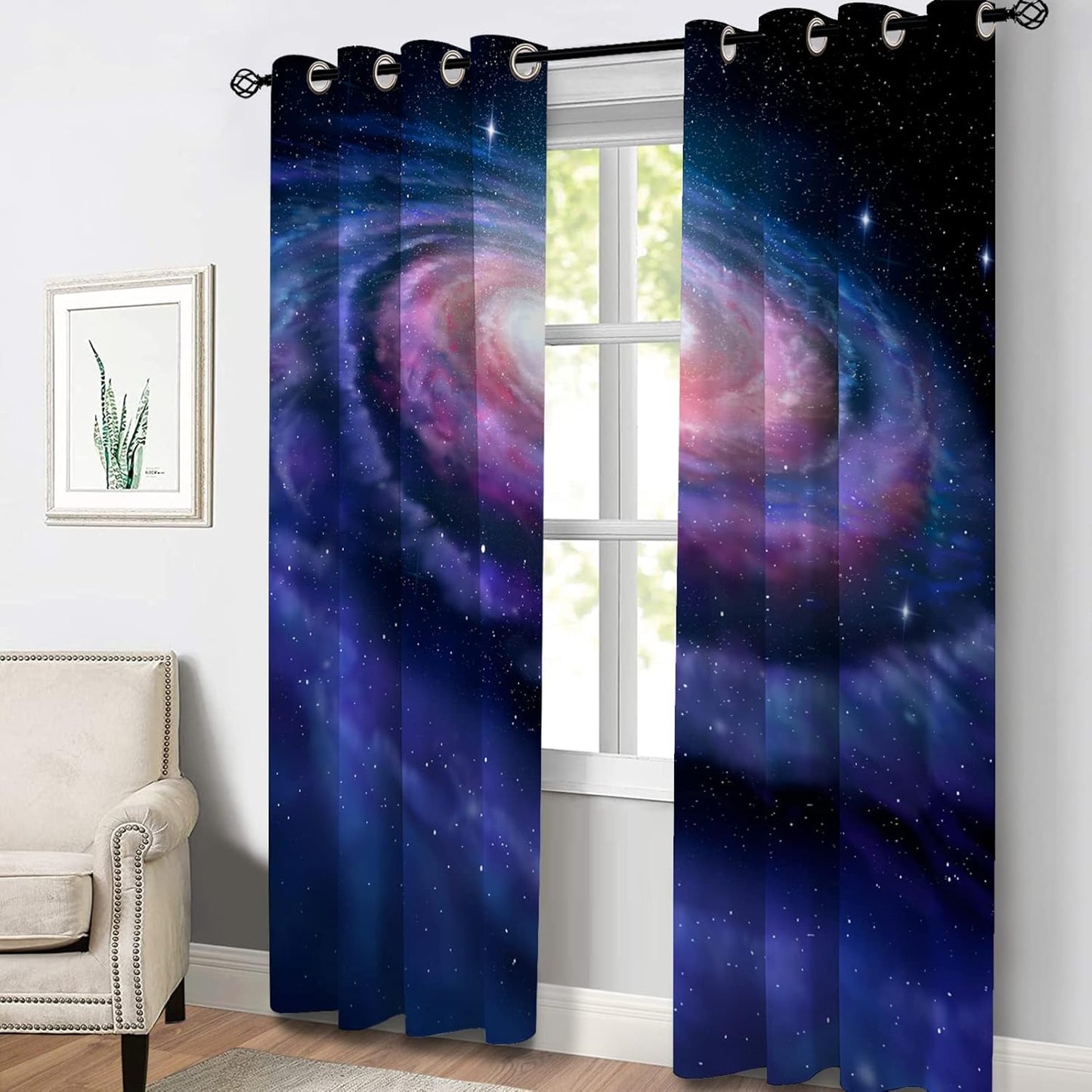 Aimego Galaxy Blackout Curtains Outer Space Universe Nebula Starry Sky Solar Planet Window Drapes Decor for Kids Boys Teens Bedroom Grommet Top Room Darkening Curtains 2 Panel Set, 42"X84"