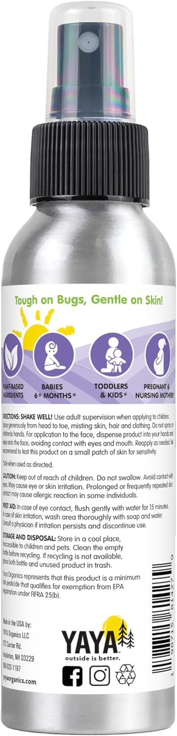 YAYA ORGANICS Baby Bug BAN – All-Natural, Proven Effective Repellent for Babies, Kids and Sensitive Skin (4 Ounce Spray, 2-Pack)