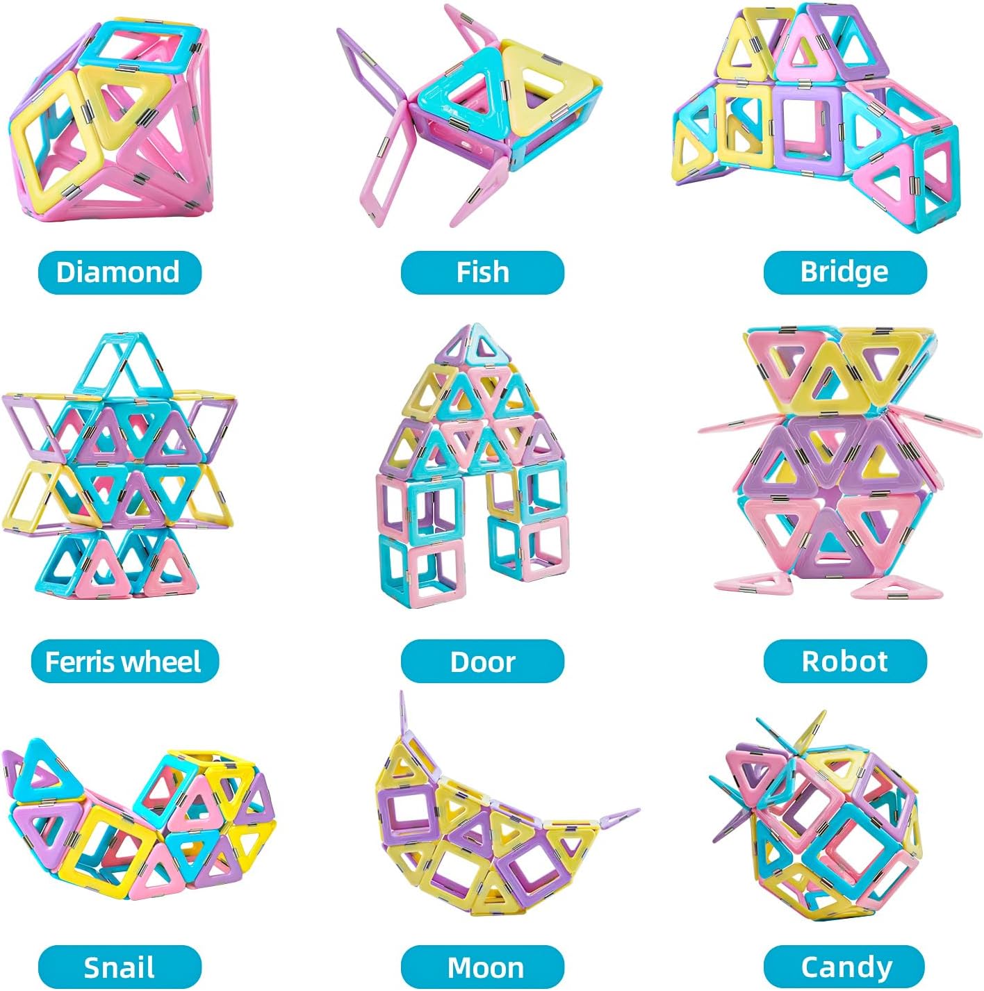 TOKBLOK 40-Piece Candy-Colored Magnetic Tiles for 3-6 Years Old - STEM Learning, Creative Building Blocks, Perfect Toddler Gifts for Boys & Girls - Starter Set