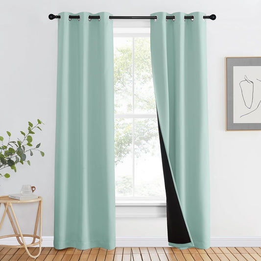 NICETOWN Aqua Blue 100% Blackout Curtain Set, Thermal Insulated & Energy Efficiency Window Draperies for Guest Room, Full Shading Panels for Shift Worker and Light Sleepers, 37W x 80L, 2 PCs
