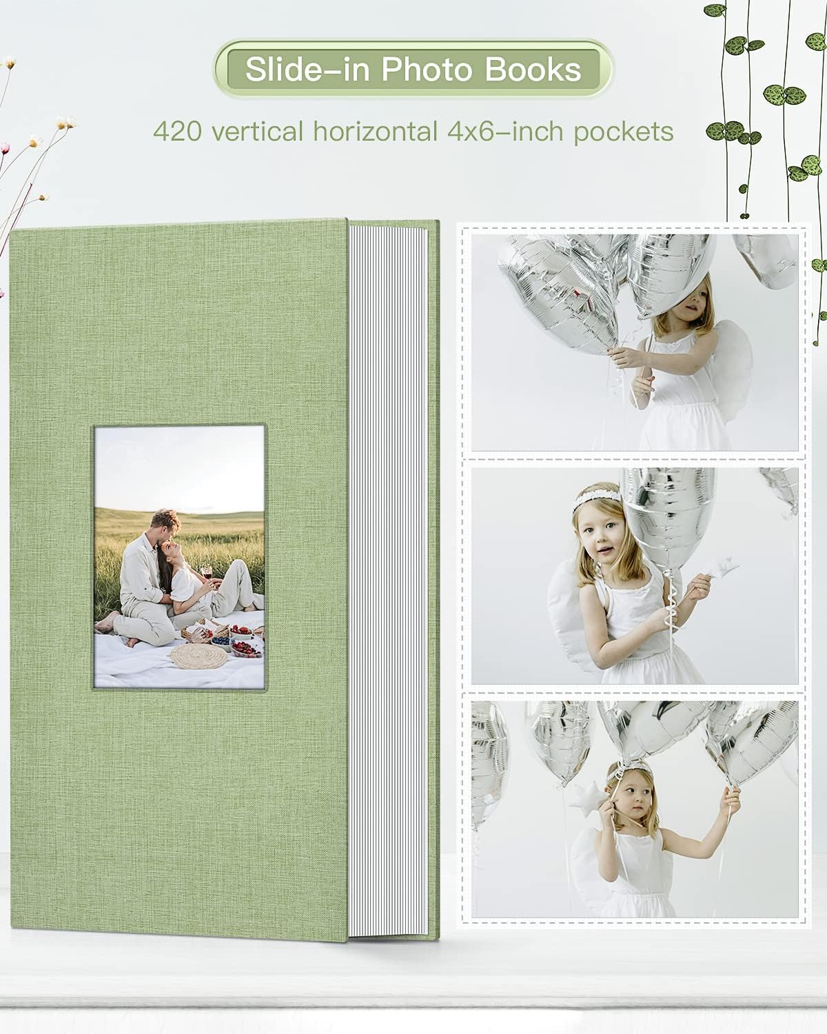 popotop Photo Album 4x6-420 Photos Photo Books with 420 Horizontall Pockets,Linen Cover Albums for Family Wedding Anniversary Baby Vacation Pictures
