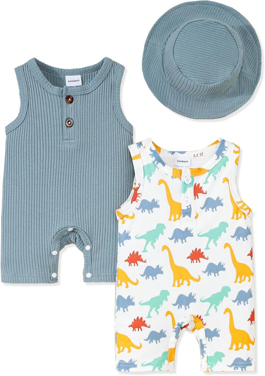 NZRVAWS Newborn Baby Boy Clothes Infant 0 3 6 9 12 Months Romper Sleeveless Jumpsuit Bodysuit Hat
