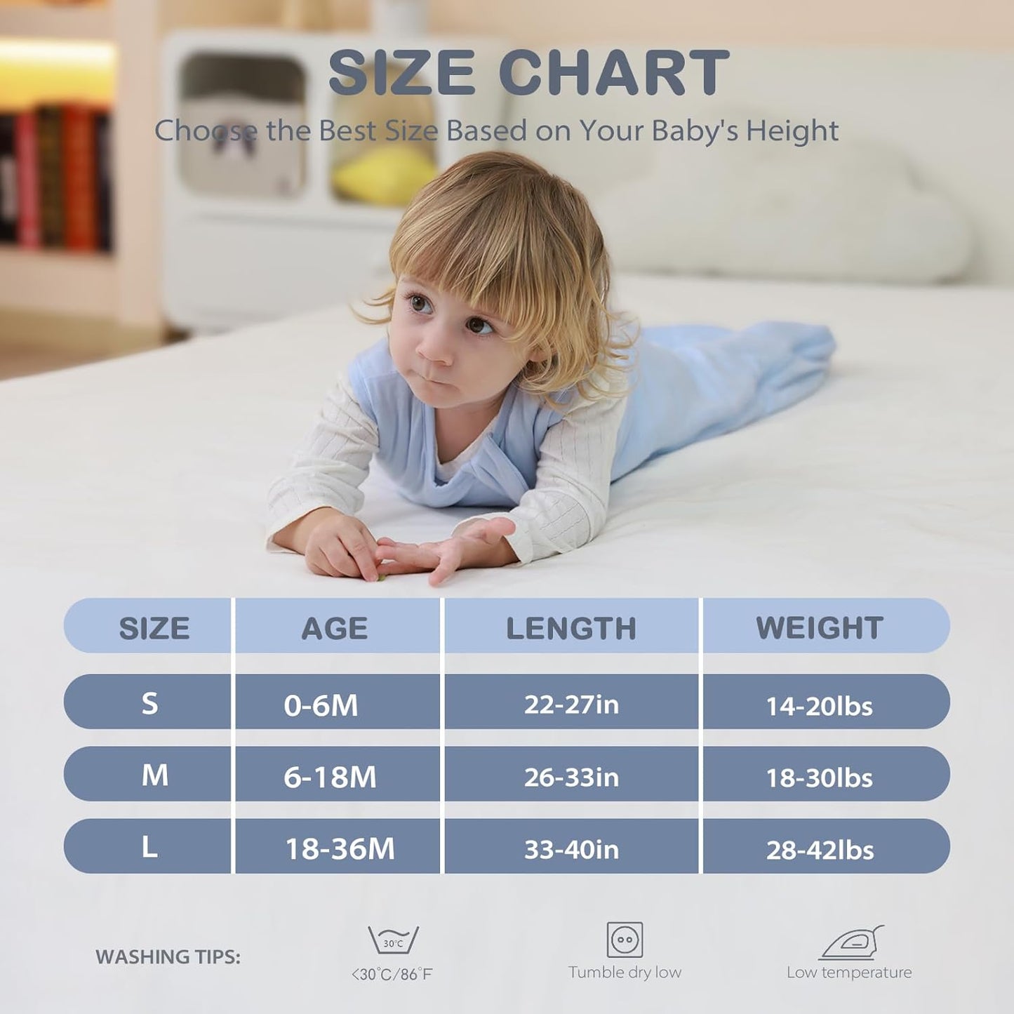 Mosebears Unisex Baby Sleep Sack 1.0 TOG, Supersoft Rayon Made from Bamboo Wearable Blanket with 2-Way Zipper (Fog Blue,18-36 Months)