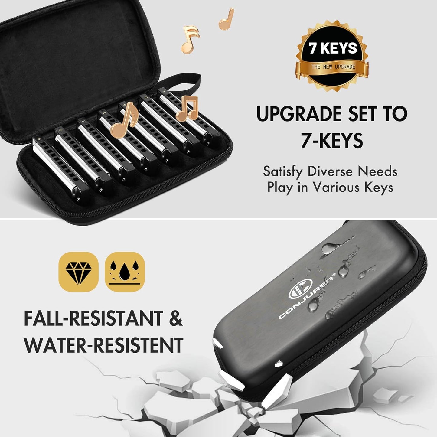 CONJURER Blues Harmonica for Beginners, 10 Hole E Key Diatonic Blues Harp with Stainless Steel Cover & Phosphor Bronze Reeds, Professional Grade for Adults, Gifts (Silver E)