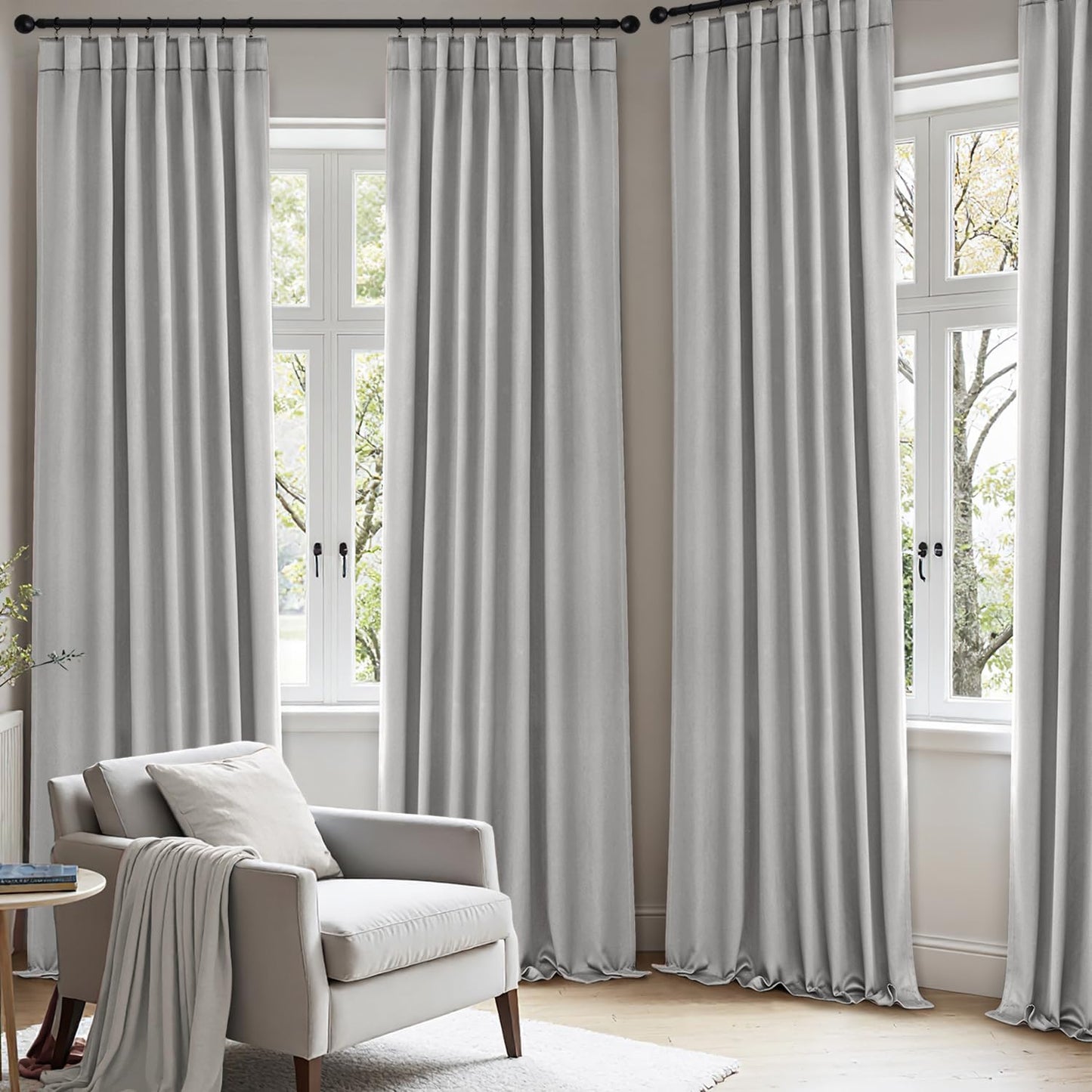 ANRODUO Back Tab Blackout Curtains for Bedroom Living Room, Rod Pocket Pinch Pleated Thermal Insulated Room Darkening Curtains 84 Inches Long 2 Panels, Light Grey, 42 x 84 Inch