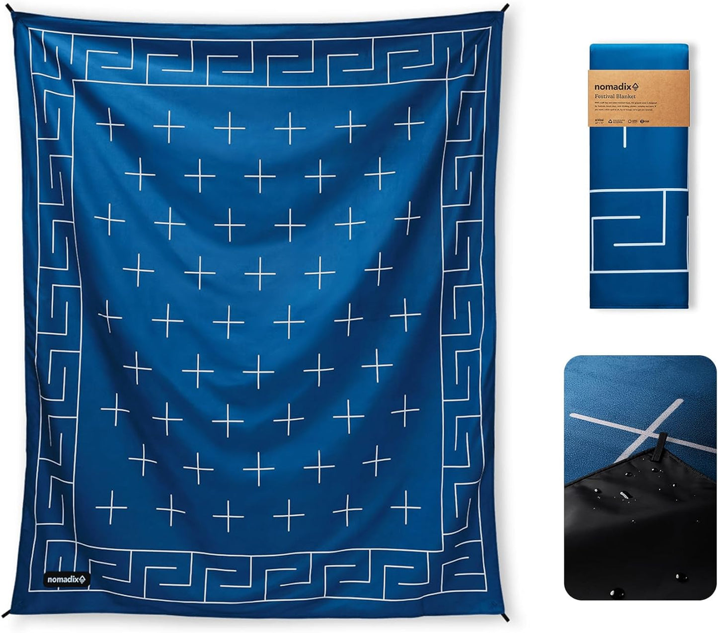 Nomadix Festival Blanket - Perfect for Picnics, Camping, & Lawn Seating - Plush Top & Water Resistant Base - Made with Post Consumer Recycled Materials - Barton Blue - 60x70