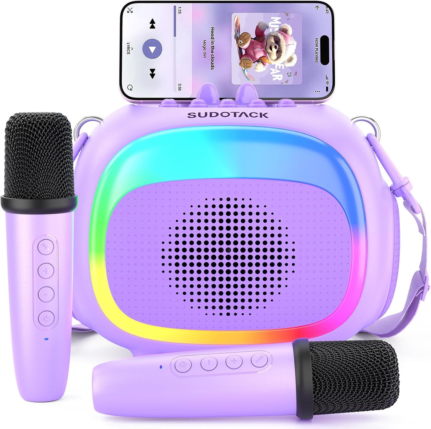 SUDOTACK Mini Karaoke Machine for Kids, Portable Bluetooth Karaoke Speaker with 2 Wilreless Microphones with LED Lights, Birthday Kids Toys Gifts for Girls 4, 5, 6, 7, 8, 9, 10 +Year Old-Purple(KM100)