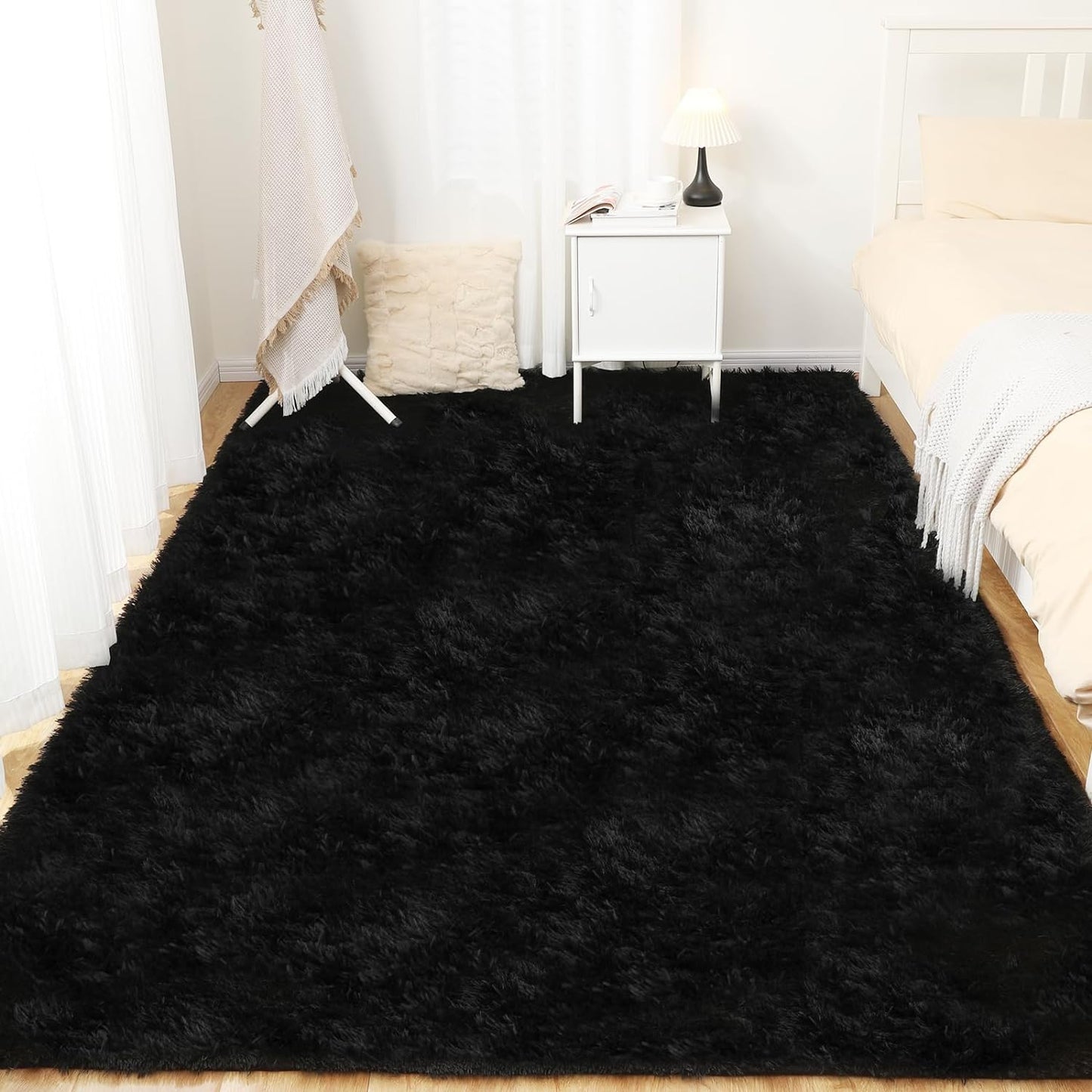 Black Rug, 8x10 Area Rugs for Living Room, Soft Plush Area Rugs for Bedroom, Non-Slip Indoor Carpet for Nursery, Study Room, Kids Room, Room Decor