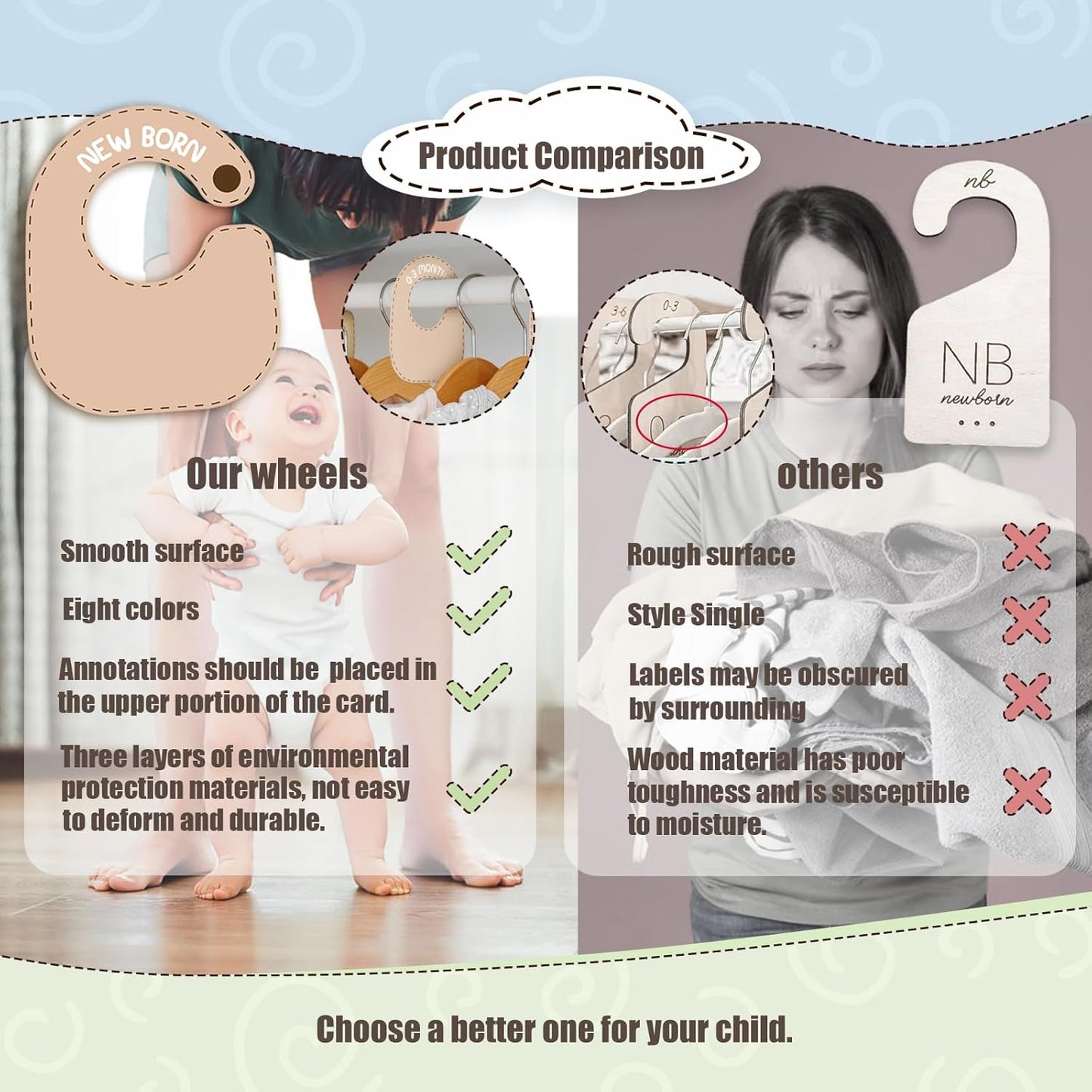 Baby Closet Dividers (Set of 8), Baby Hanger Dividers for Infant to Toddler, Nursery Organization for Clothes, Girl & Boy Closet Organizers