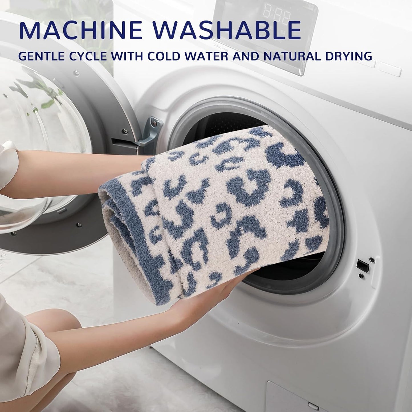 NEXHOME PRO Leopard Soft Blanket, Fuzzy Throw Blanket for Couch Bed Sofa Picnic, Knit Blankets for Women Gifts Blue 50 x 60 inches