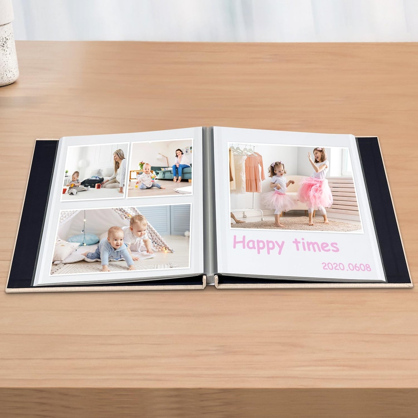 Large Photo Album Self Adhesive Scrapbook Album for 4×6 8×10 Pictures DIY Magnetic Linen Cover Album 40 Pages for Family Wedding Gifts with Metal Pen and Plastic Board