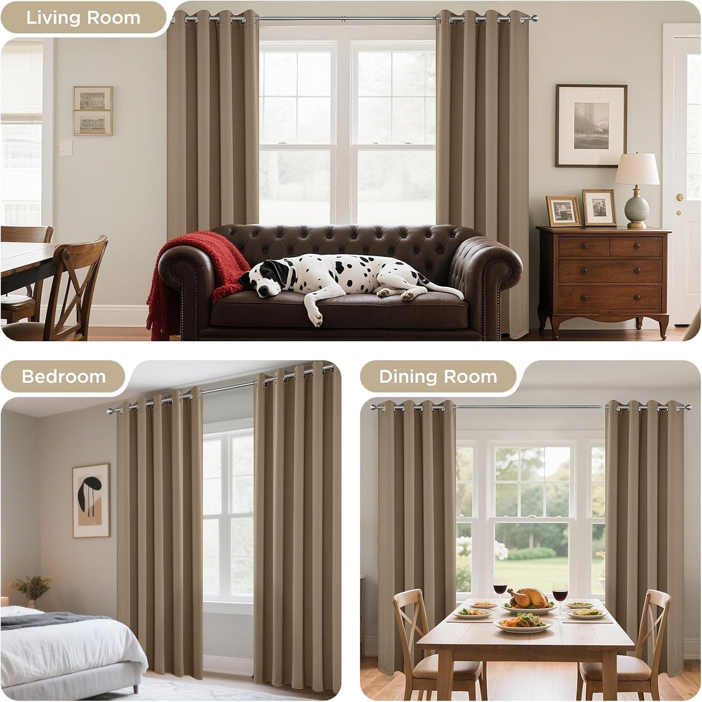 Joydeco Blackout Curtains 95 Inch Length 2 Panels Set, Thermal Insulated Long Curtains& Drapes 2 Burg, Room Darkening Grommet Drapes for Living Room Bedroom Window (W52 x L95 Inch, Khaki)