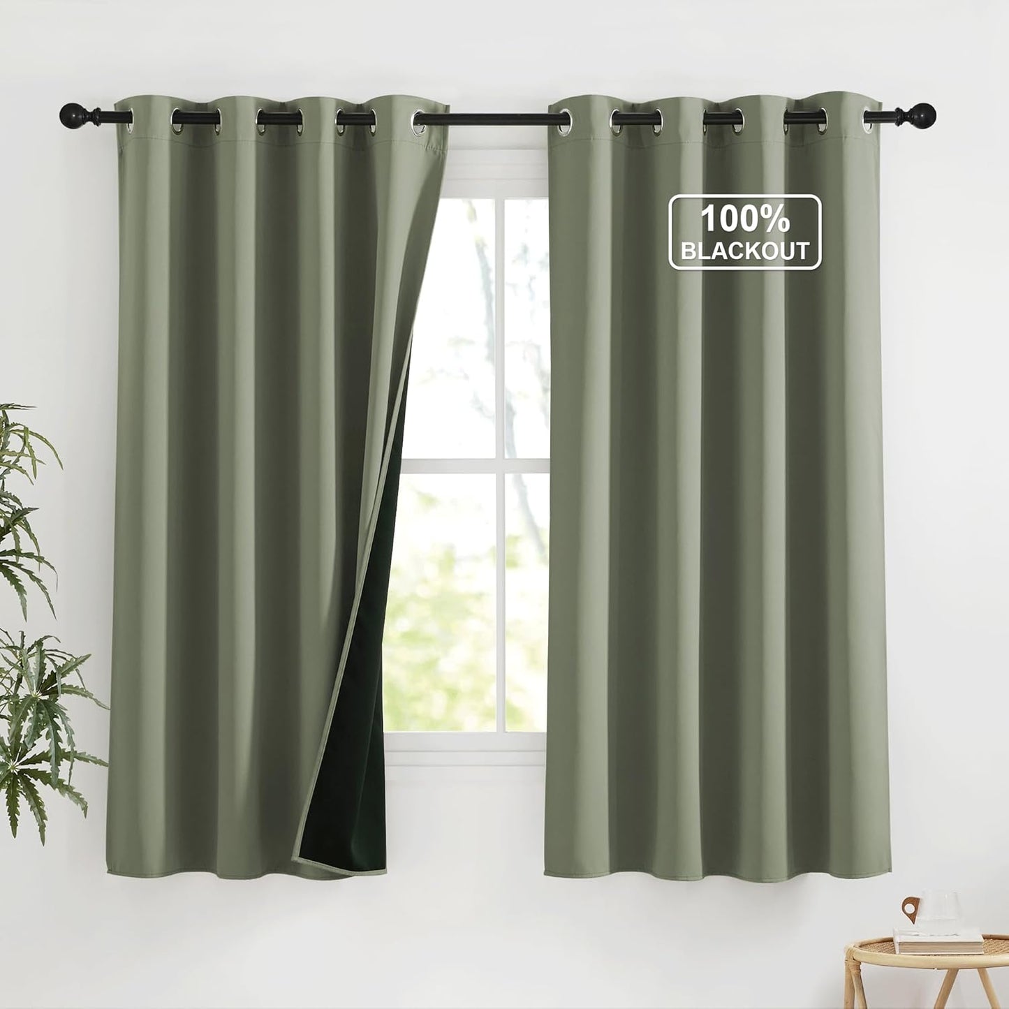 NICETOWN Thermal Insulated Blackout Curtains Room Darkening & Energy Saving Solid Grommet Top Plylux Curtain Panels for Home Decor Bedroom Windows, Dark Mallard, 52W x 63L in, 2 Panels
