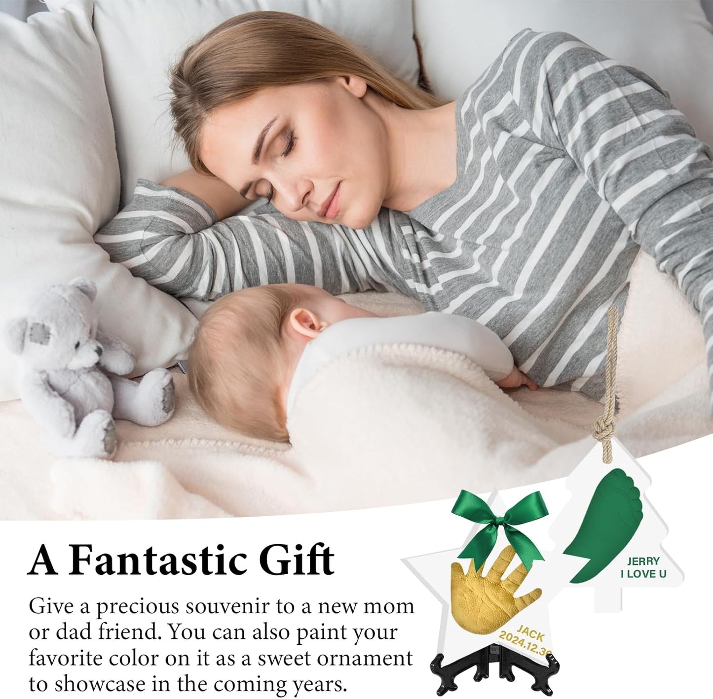 Baby Hand & Footprint Keepsake Kit - Personalized Handprint Footprint Ornament for Newborn Babies, New Mom Gifts, Baby Shower & Registry, Nursery Picture Frame, Pet Paw Print Ornament