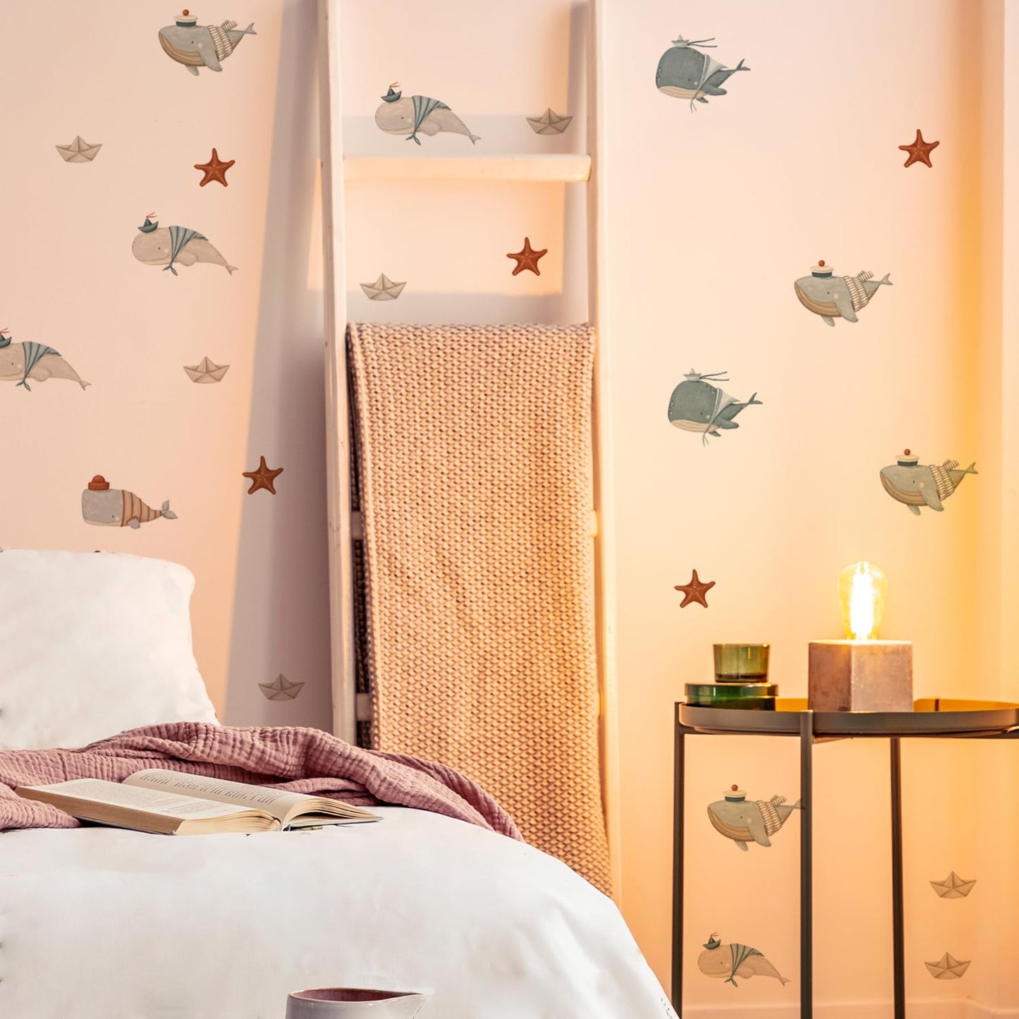 Whale Wall Decals for Nursery – 18 Decals, Ocean Theme Removable Stickers for Kids Room, Sea Animal Baby Room Decor, Reusable Wall Stickers for Furniture & Glass (6 Sheets)