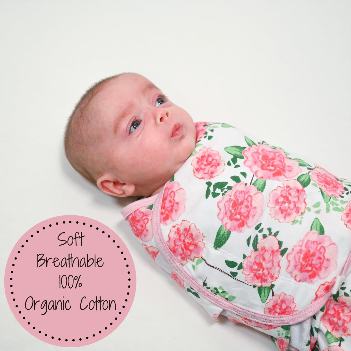 LollyBanks Swaddles 100% Organic Cotton Baby Girl Essentials, 0-3 Months Newborn Girl Swaddles, Swaddle with Easy Change Zipper, Swaddle Sack for Baby Girl (Peony Print)