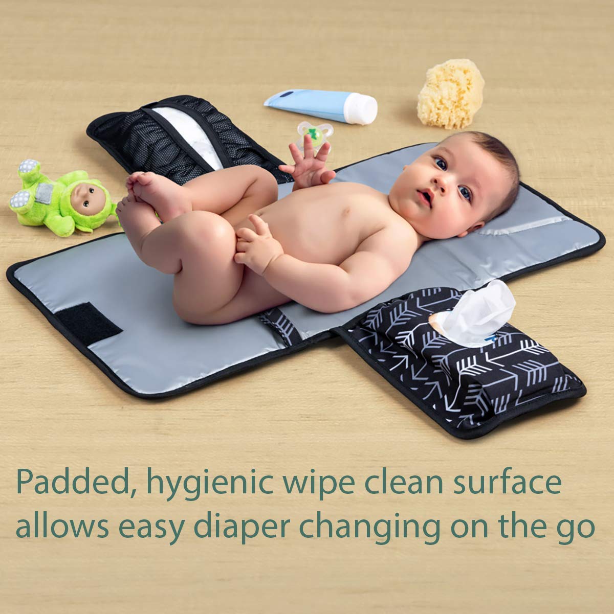 Portable Changing Pad - Waterproof Travel Baby Diaper Changing Pad, Mat Foldable, Wipes Pocket, Gifts