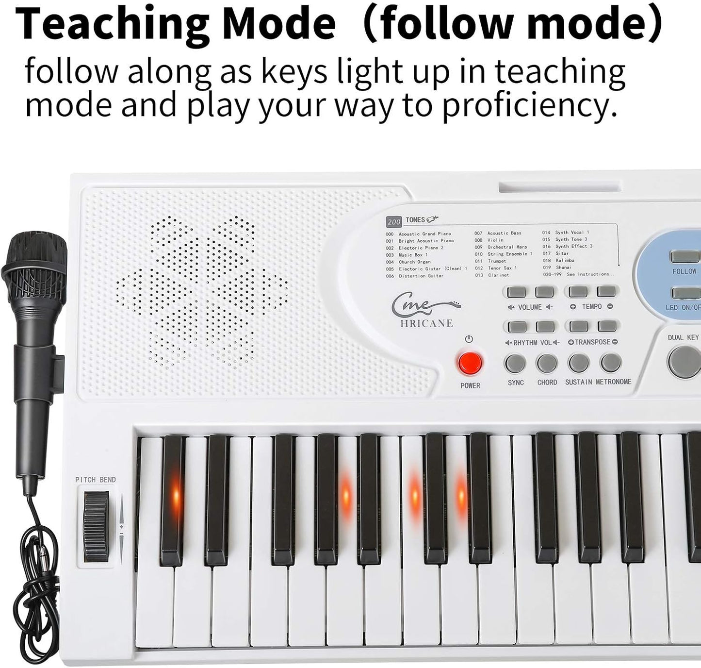 Hricane Keyboard Piano Lighted Keys for Beginner Adults Teens Kids, 61 Key Electronic Music Keyboard with Teaching Modes Powered by USB or Battery with LCD Display Microphone Headphone Jack
