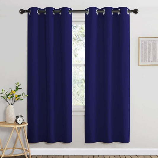 NICETOWN Blackout 72 inch Curtains for Kids Room, Grommet Room Darkening Thermal Insulated Solid Window Treatments Sound Reducing for Bedroom, 2 Panels, W37 x L72, Navy Blue
