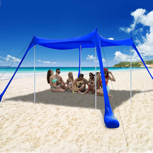 COMMOUDS Beach Tent Sun Shelter - UPF50+ Pop Up Beach Canopy with Sandbags & Sand Shovel & Windproof Poles, Portable Sun Shade for Beach, Camping, Picnics, Backyard