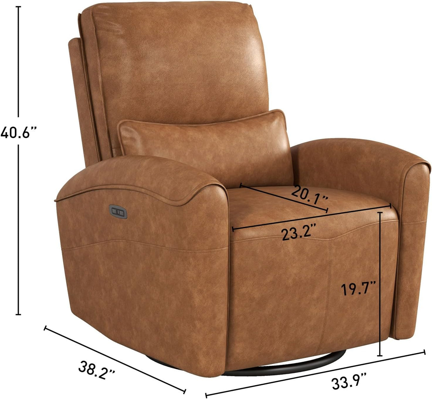 Bonzy Home Power Swivel Rocker Recliner Chair with USB Port, 23.2" Wide Seat, Fixed Lumbar Support, Upholstered Glider Chair for Nursery Living Room, Brown
