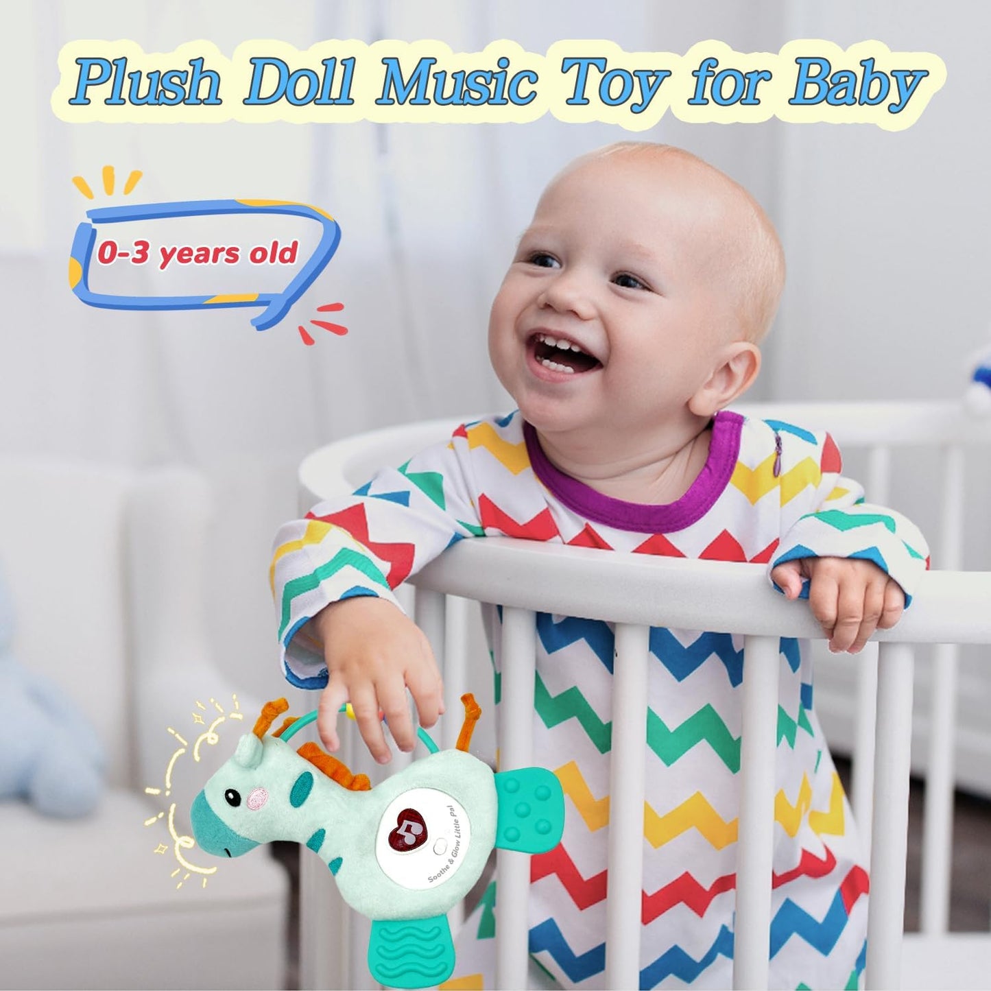 Baby Musical Activity Soft Toys with Sound & Light, Sensory Toys for Infant Developmental with Teether, Rattle and Textures, Soft Plush Toy for Newborn Gift 6 to 12 Months (Giraffe)