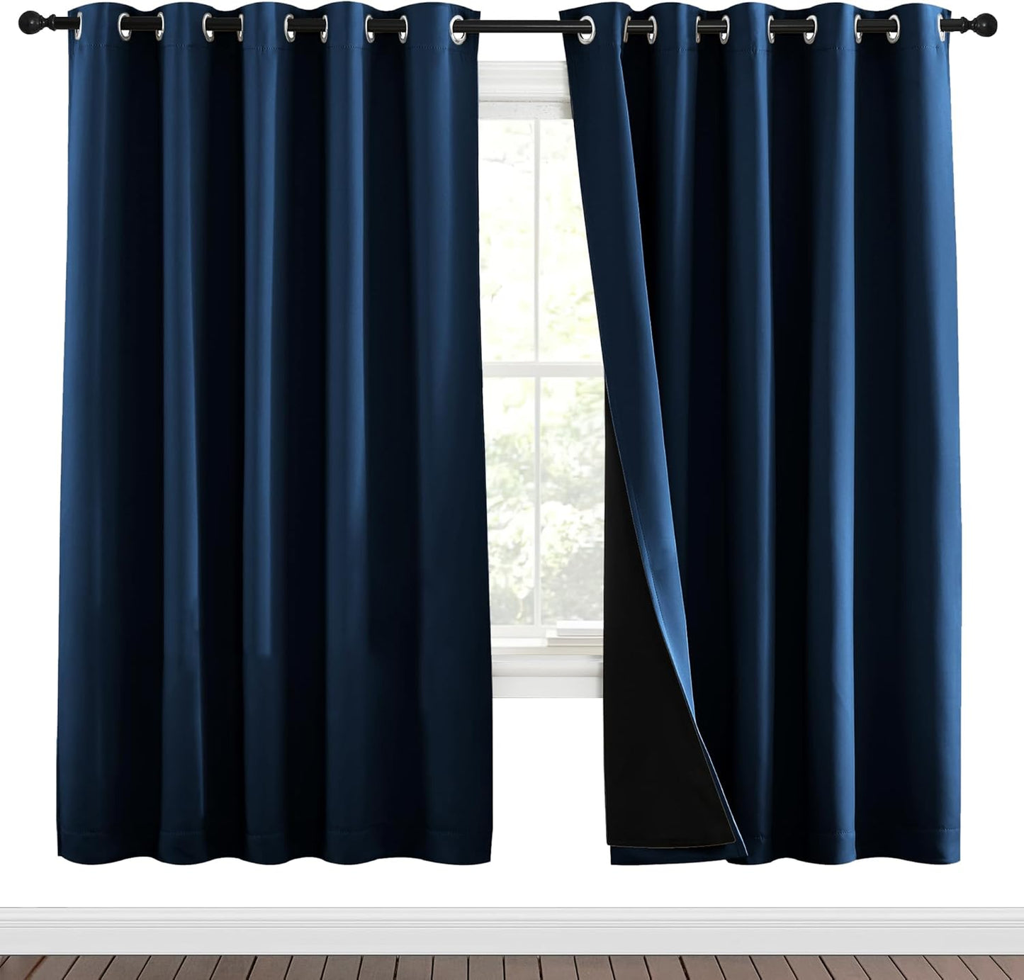 NICETOWN Moroccan Blue Full Shade Curtain Panels, Pair of Energy Smart & Noise Blocking Out Blackout Drapes for Dining Room Window, Thermal Insulated Guest Room Lined Window Dressing(70 x 72 inch)