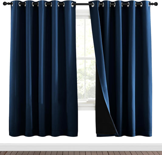 NICETOWN Moroccan Blue Full Shade Curtain Panels, Pair of Energy Smart & Noise Blocking Out Blackout Drapes for Dining Room Window, Thermal Insulated Guest Room Lined Window Dressing(70 x 72 inch)