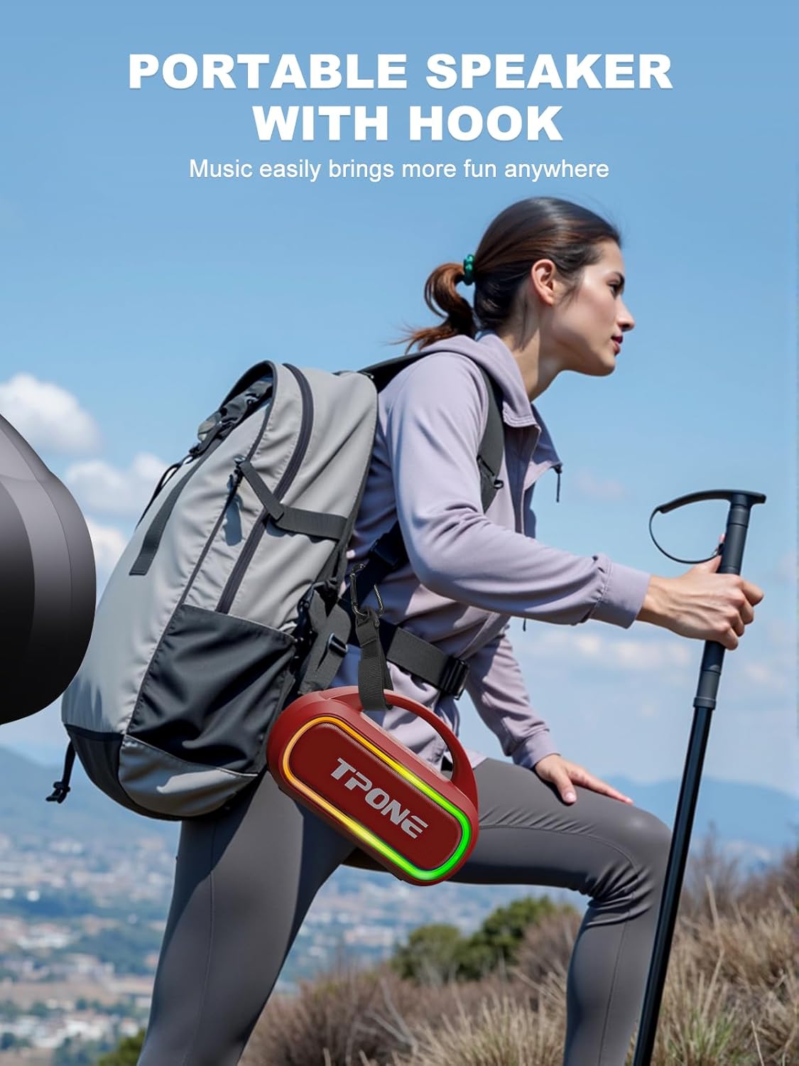 TPone Portable Bluetooth Speaker, 30W (Peak) Wireless Speaker for Outdoor, Up to 12H Playtime, IPX5 Waterproof with Light, TWS Pairing, for Home/Party/Outdoor/Beach, Birthday Gift (Red)