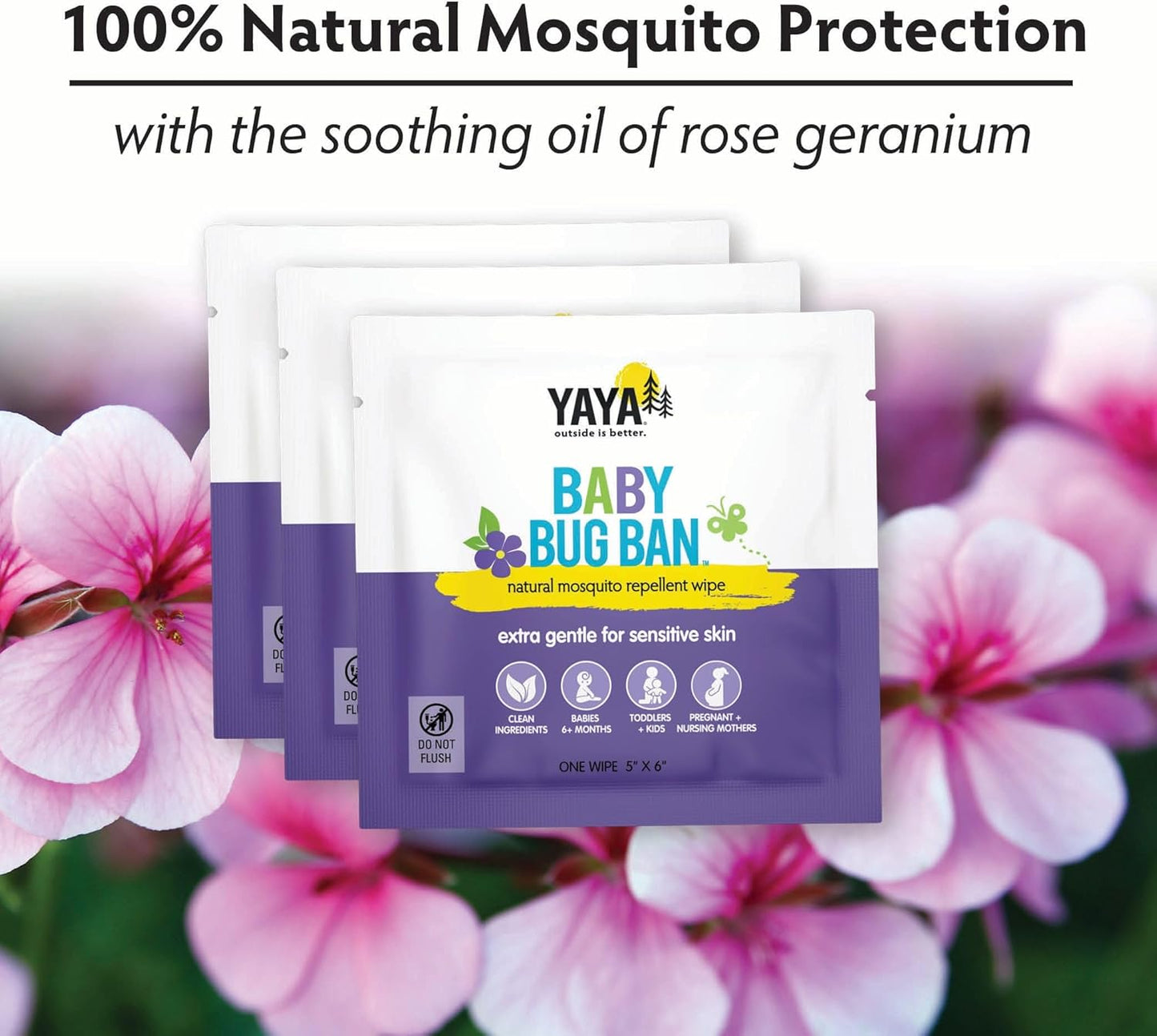 YAYA ORGANICS Baby Bug BAN Insect Repellent Wipes – All-Natural, DEET-Free, Non-Toxic, for Babies, Kids and Sensitive Skin (24 Count, Pack of 2)
