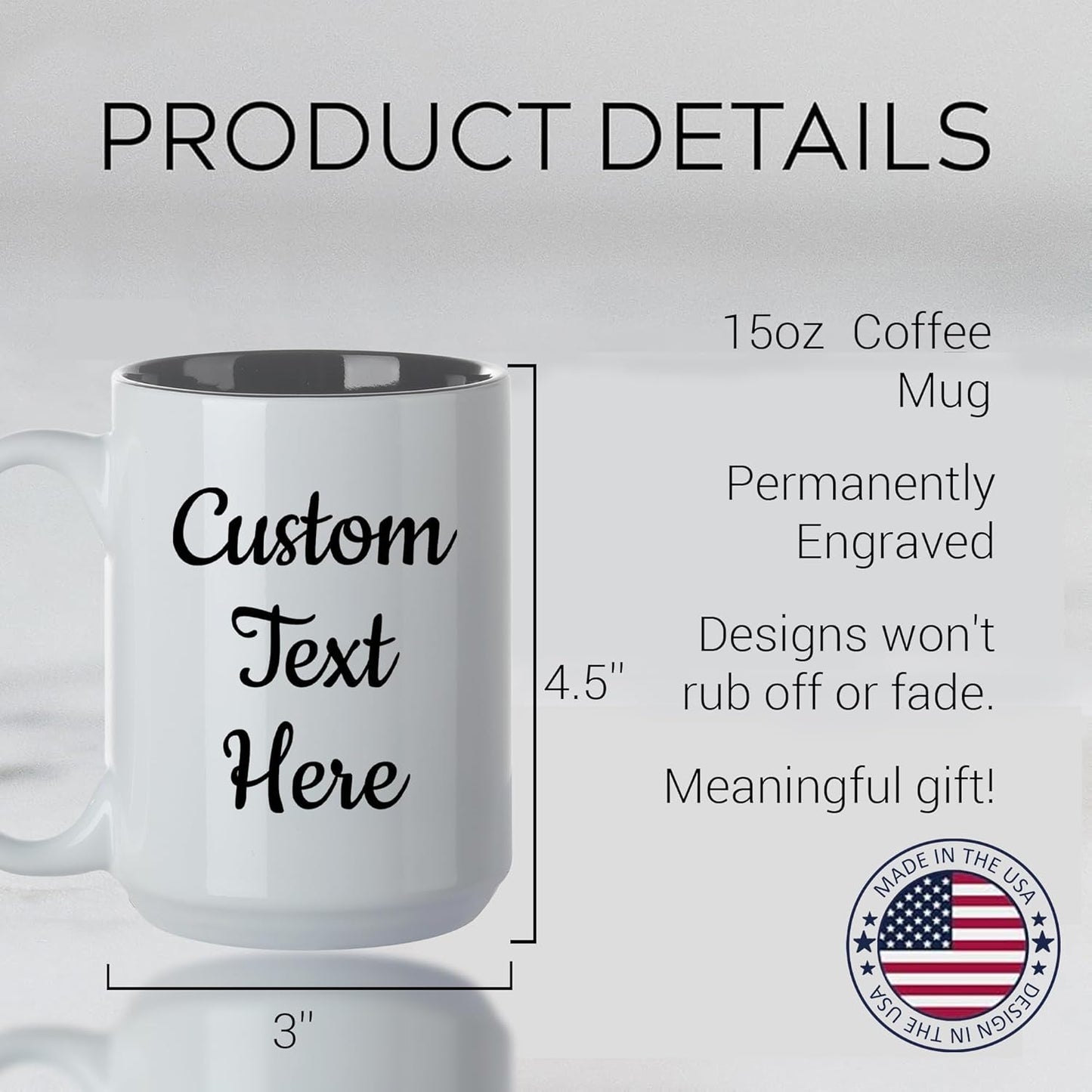 Personalized Coffee Mug, Custom Text Ceramic Mug, 15oz Customized Name Tea Cup, Gifts for Men & Women, Mother's Day Anniversary Christmas (Engraved Custom Text, White)