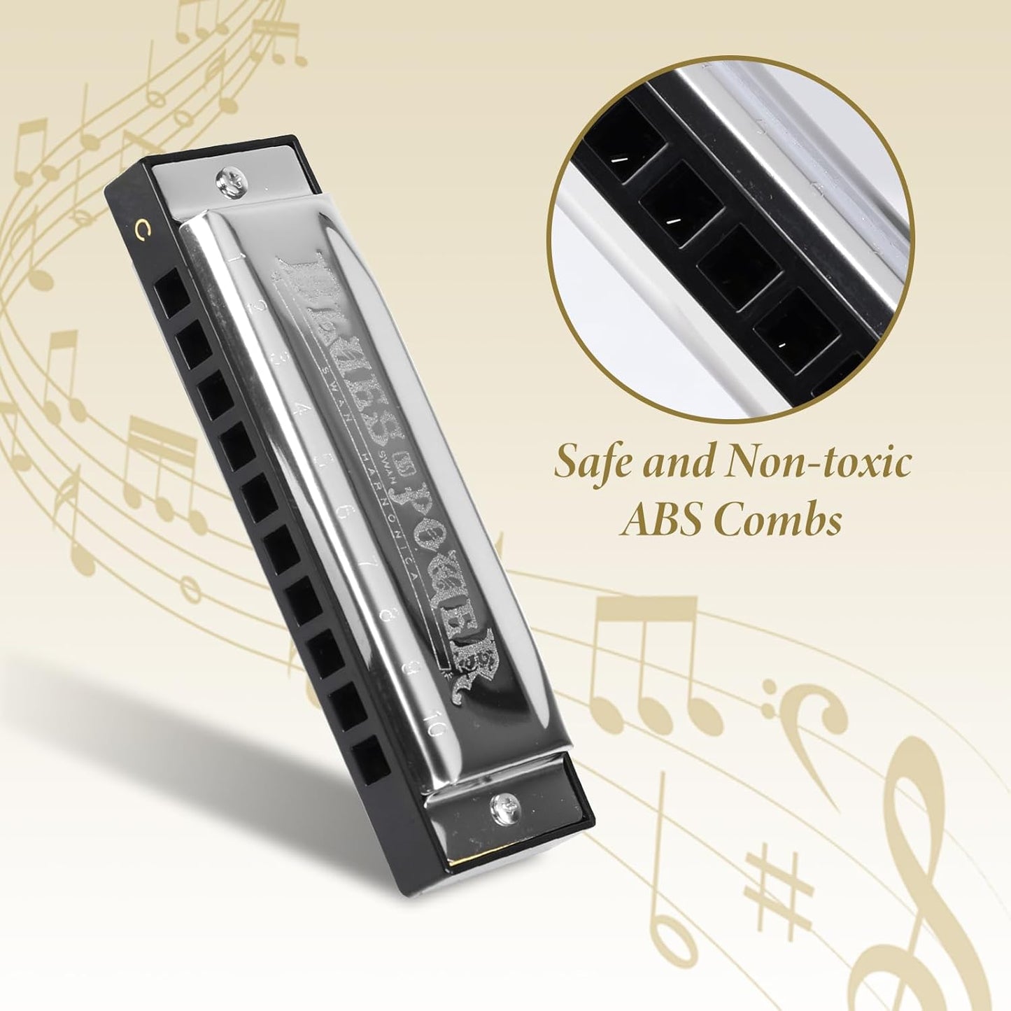 Swan Harmonica 10 Hole Blues Harmonica Set 7/12 Tone Set Suit Gift Box Mouth Organ Harmonica for Beginners Adluts (12 tone set)