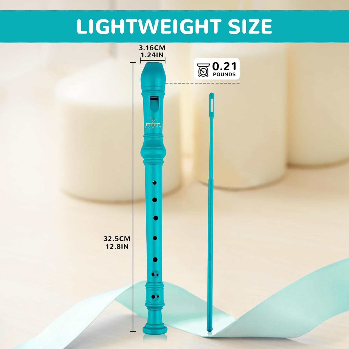 Soprano Recorder 8-Hole Instrument for Beginners Kids Students, Baroque Style C Key Flute with Cleaning Rod & acking Bag for Education & Entertainment - Cyan