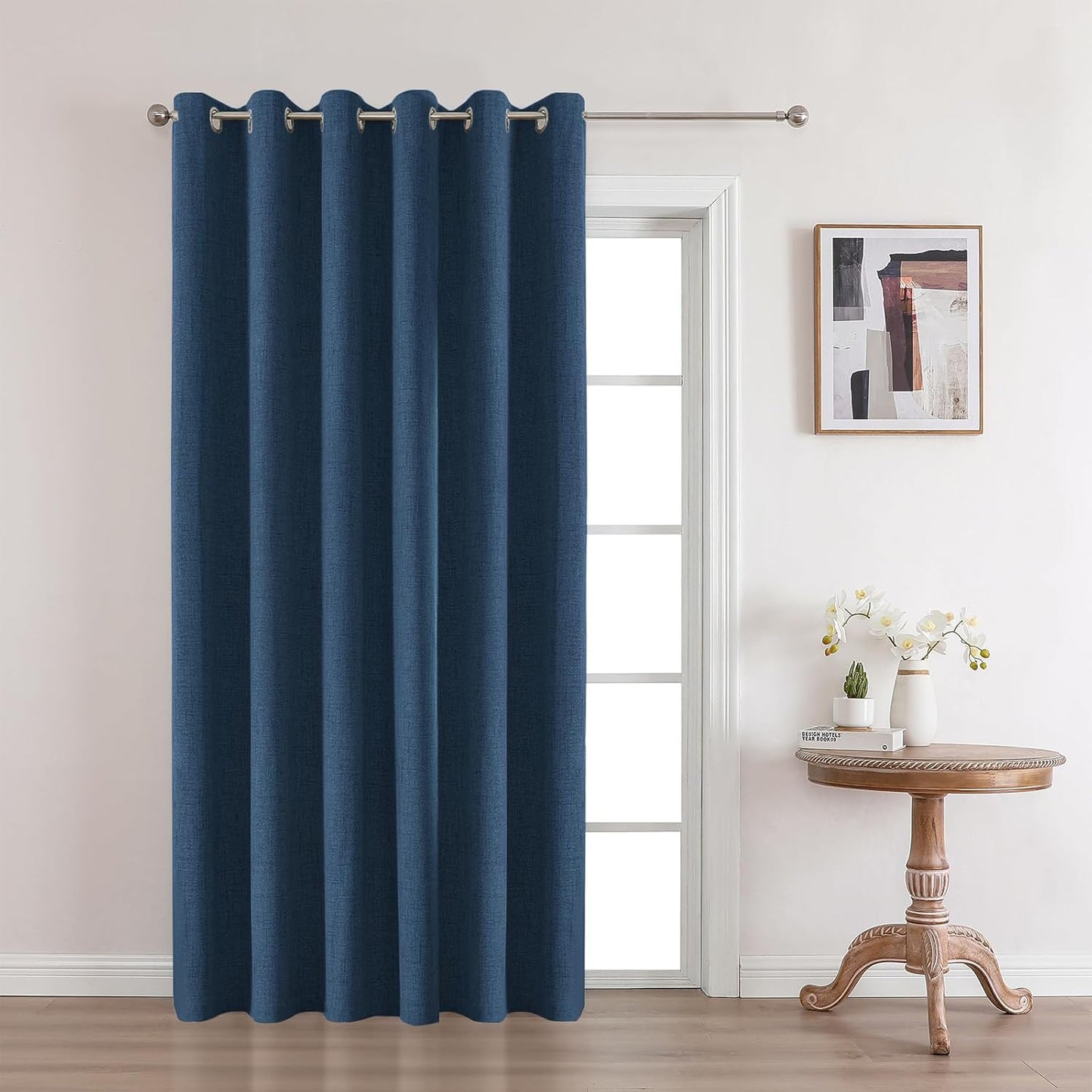 Joydeco Custom Denim Blue Textured Total Blackout Curtain for Bedroom and Living Room. Grommet Textured Thermal Insulated Room Darkening Curtain 1 Panel (Custom Size and Color)