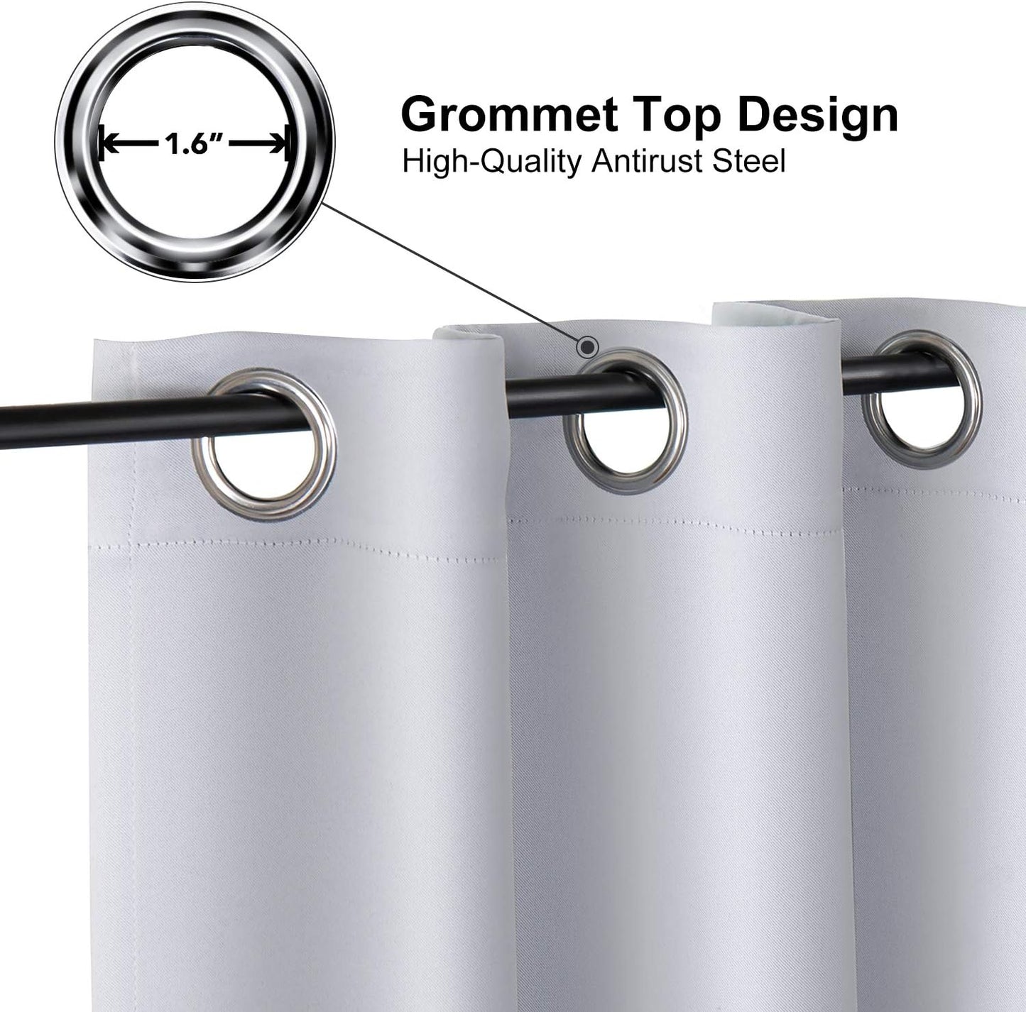 ChrisDowa Grommet Room Darkening Curtains for Bedroom and Living Room - 2 Panels Set Thermal Insulated Blackout Curtains (Greyish White, 52W x 72L)