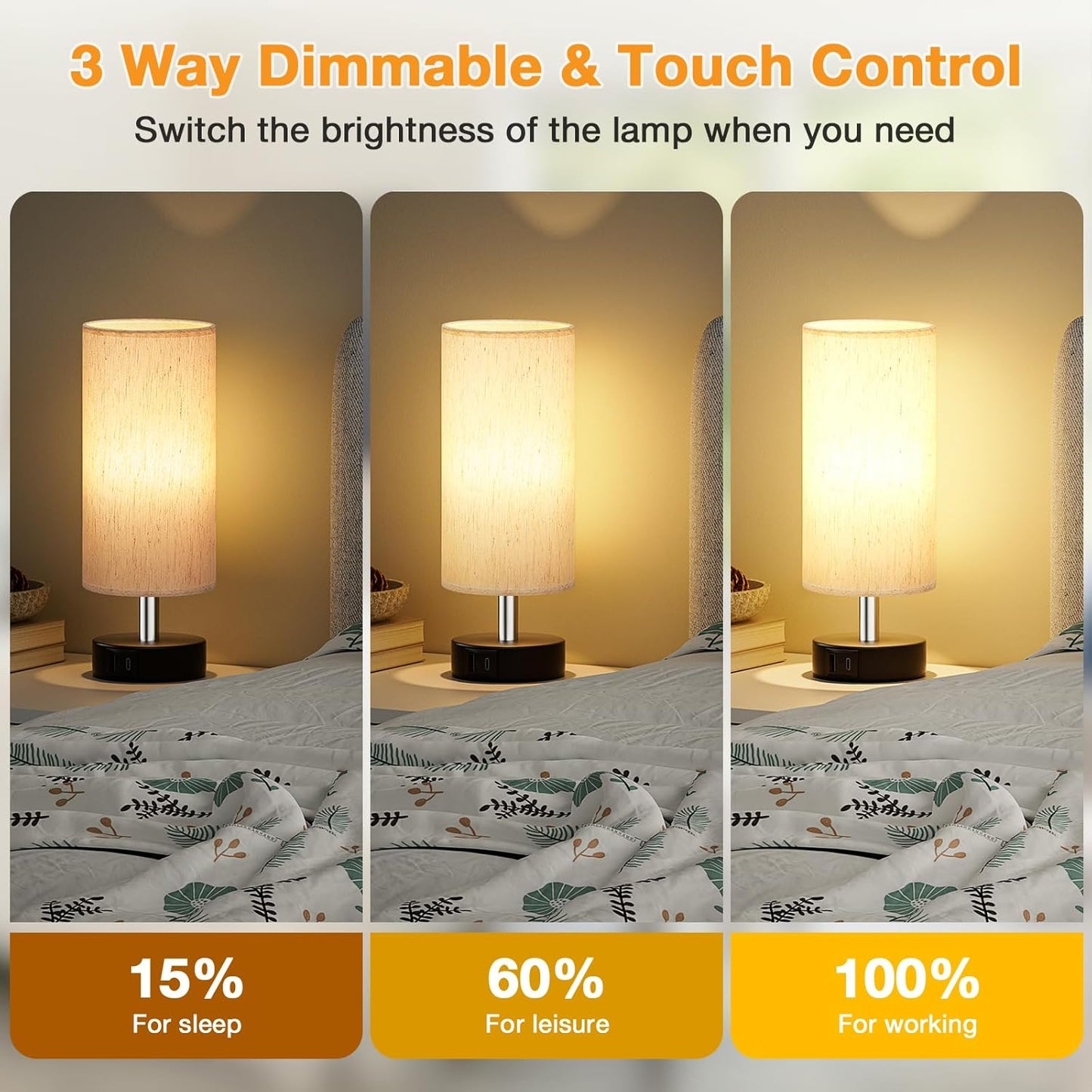 Small Touch Lamps Set of 2 - Table Lamps for Nightstand, Minimalist Bedside Lamps for Bedroom with 3000K Dimmable Bulbs
