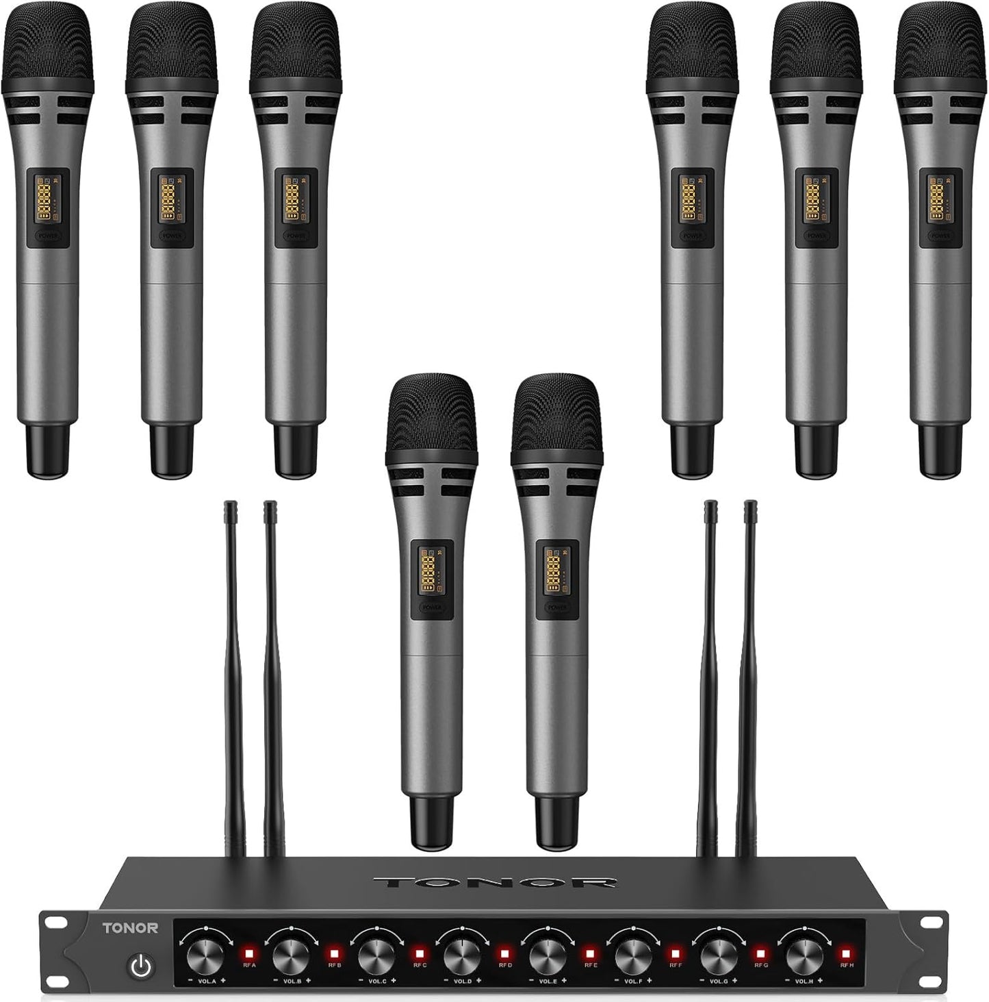 TONOR Wireless Microphones System with 8x12 Channels Cordless Handheld Microfono Inalambrico, 295FT UHF Range, Mics with Stable Signal, Quick Mute for Karaoke Singing Party Church Wedding PA Speaker