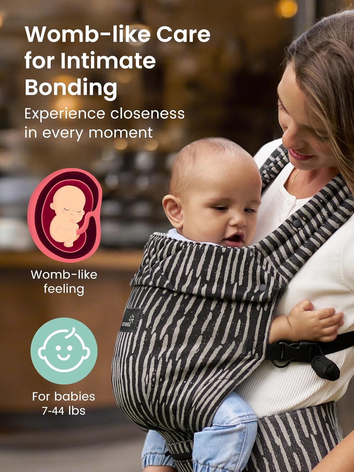 GROWNSY Baby Carrier Newborn to Toddler, Ergonomic Baby Toddler Carrier Wraps with Head Support, Easy to Wear, Infant Carrier Baby Gift, Travel and Hiking Friendly, for 7 to 44 lb (Flow-Stripe)