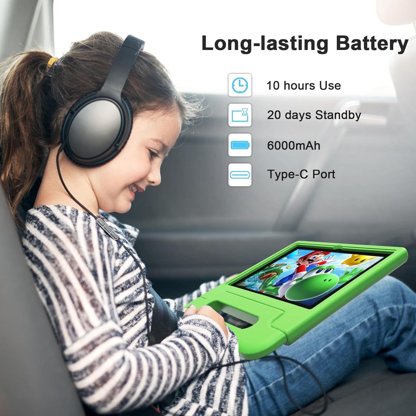 Tablet for Kids, 10 Inch Kids Tablet Android, 64GB, Octa-Core, WiFi 6, Big Battery, Google Kids Space, Parental Control 1280 * 800 HD Display Green