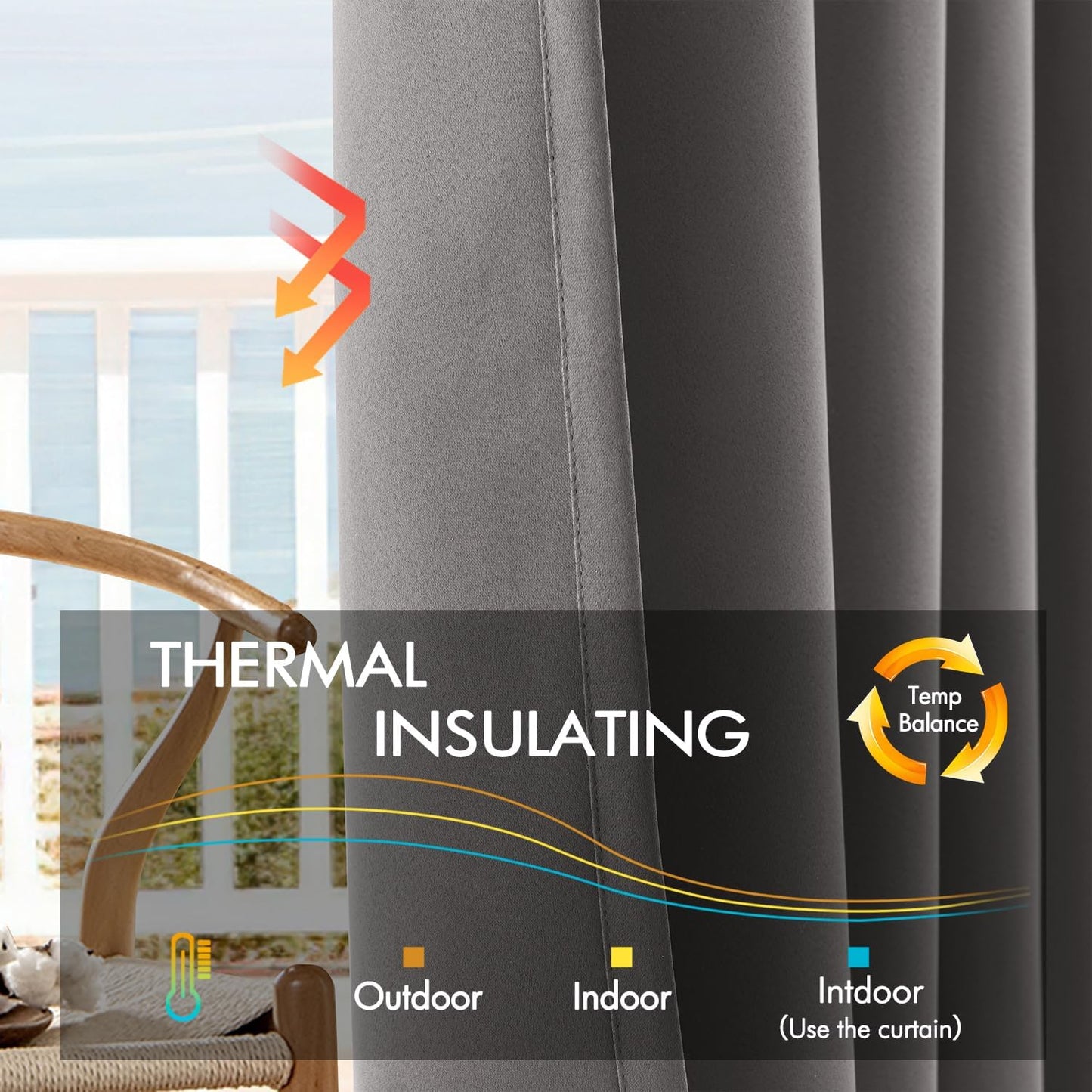 ANRODUO Back Tab Blackout Curtains for Bedroom Living Room, Rod Pocket Pinch Pleated Thermal Insulated Room Darkening Curtains 96 Inches Long 2 Panels, Grey, 42 x 96 Inch