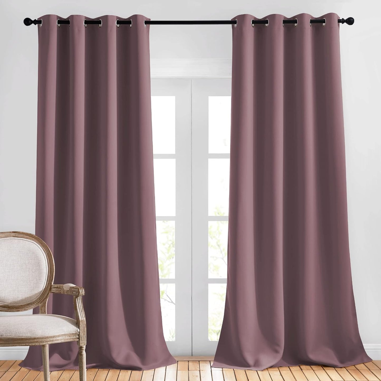 NICETOWN Living Room Curtains 95 inches Long - Sound Reducing Grommet Thermal Insulated Cold Blocking Romantic Blackout Window Treatments for Bedroom/Princess Room, Dry Rose, 2 Panels, W52 x L95