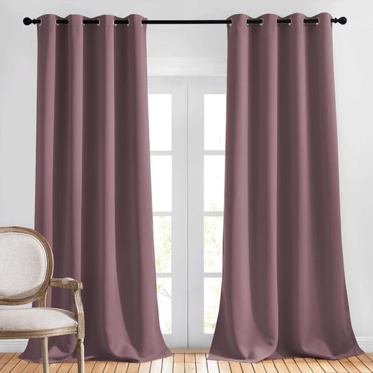 NICETOWN Blackout Dry Rose Curtains 102 inches Long 2 Panels Burg, Grommet Thermal Curtains Light Blinds Room Darkening Window Treatments for Bedroom, 2 Panels, W52 x L102